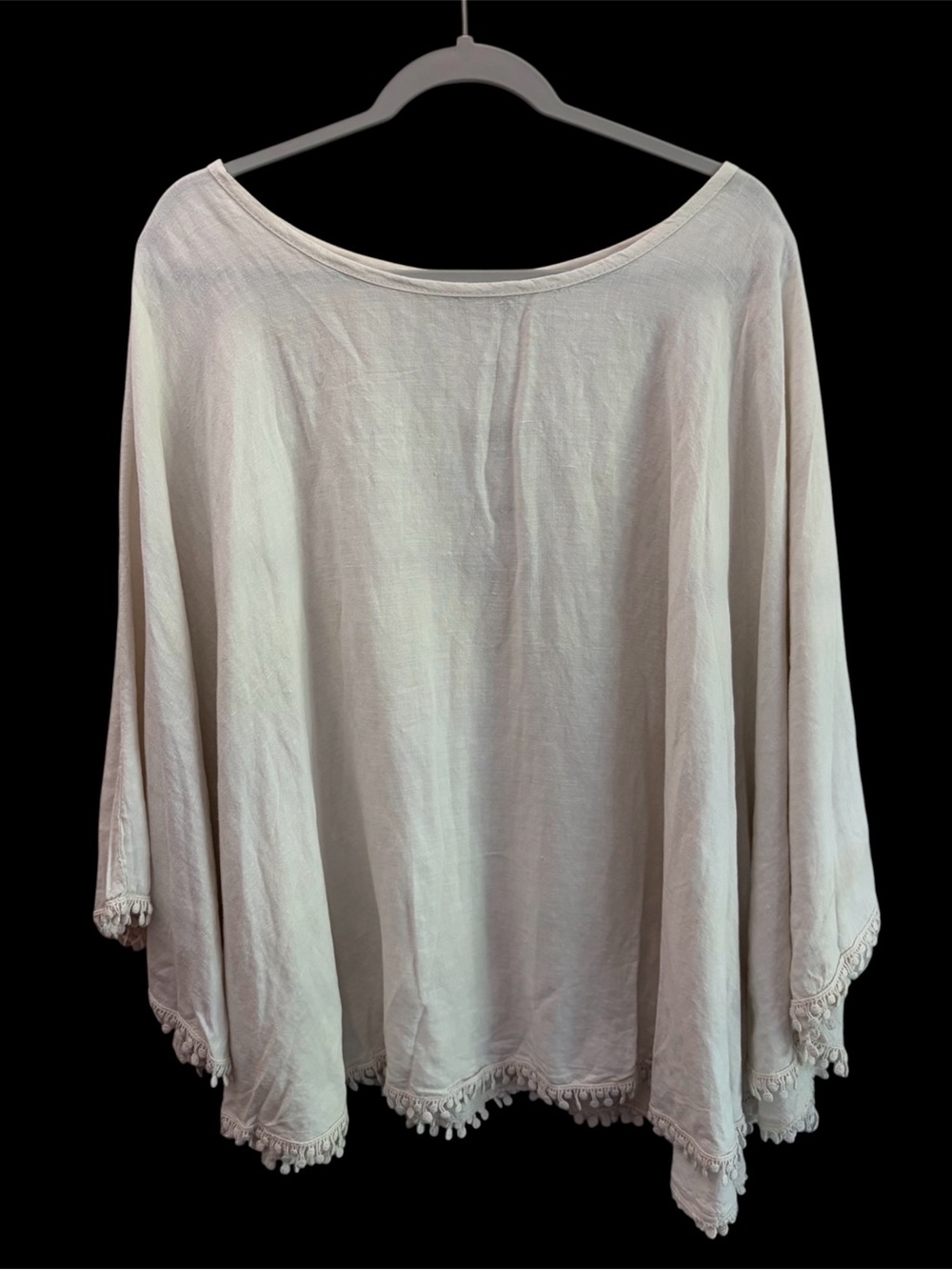 NWT Elena Baldi Boho Chic Festival Beige 100% Linen Poncho Shaw OS Made in Italy